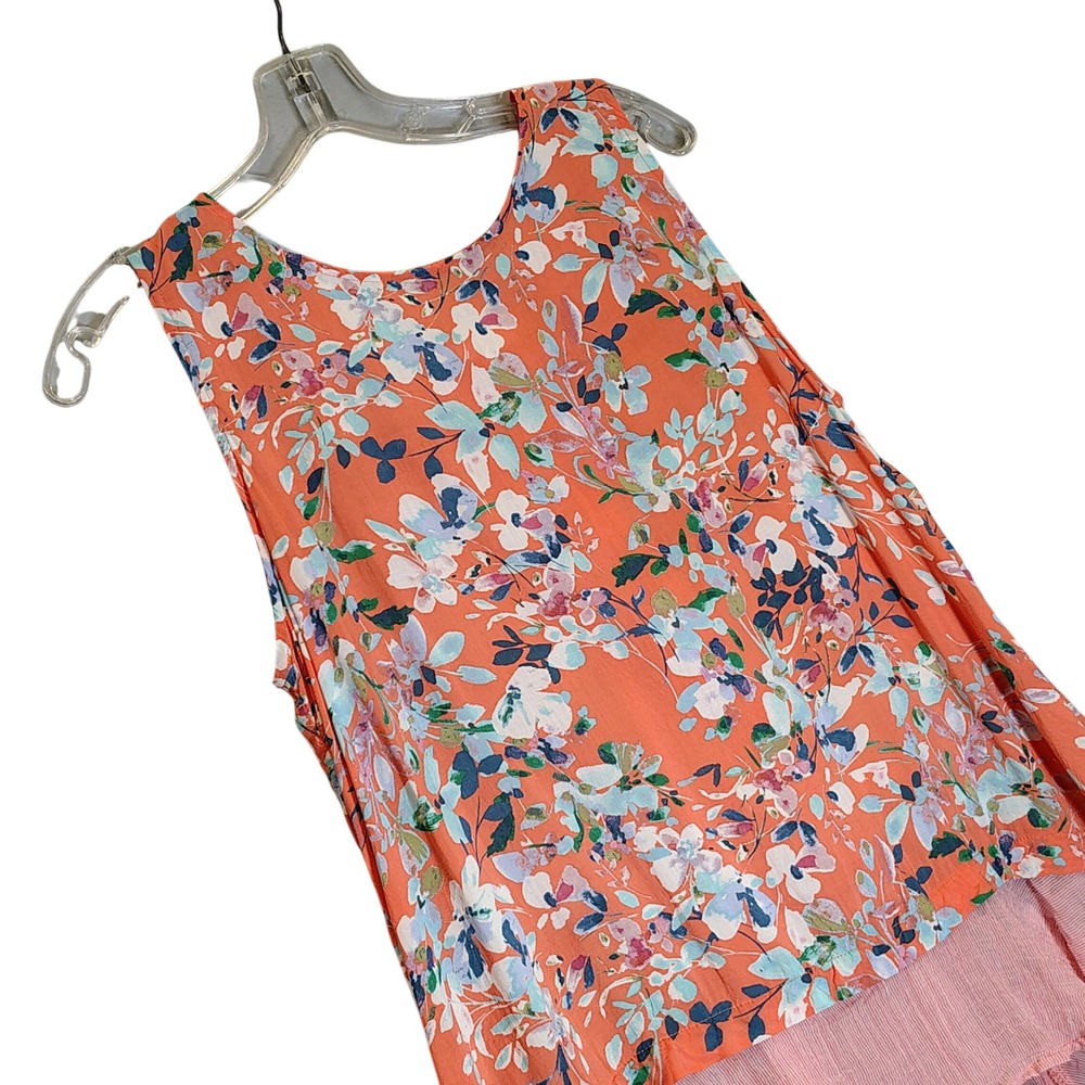 Cupio Womens Large Coral Floral Lace Up Back High Low Sleeveless‎ Blouse Top